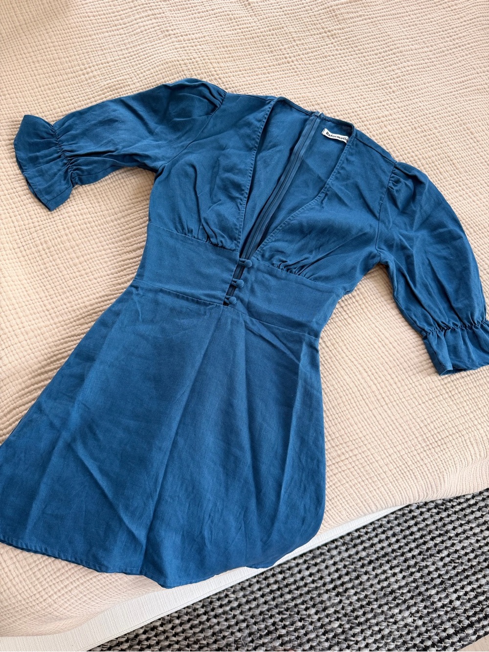 Reformation Blue V-Neck Linen Dress